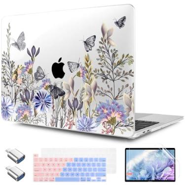 Imagem de TWOLSKOO Capa compatível com MacBook Pro 13 polegadas 2023-2016 A2338 M2/M1 A2251 A2289 A2159 A1989 A1706, capa rígida de plástico e película de teclado e protetor de tela, flor de jardim