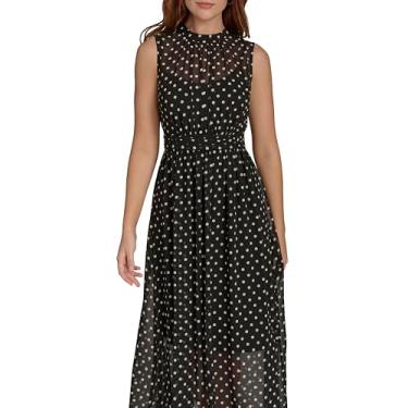 Imagem de Tommy Hilfiger Vestido longo sem mangas elegante feminino, Preto/Marfim, 46