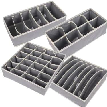 Imagem de Kit 4 Pçs Organizador De Gaveta Multiuso Para Sutiã Calcinha Cueca Meias Gravatas (Cinza)