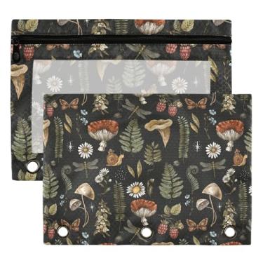 Imagem de Bolsa para fichário de plantas florestais de samambaia de cogumelo 3 anéis para meninos meninas escola escritório faculdade suprimentos borboleta caracol libélula lápis bolsa bolsa bolsa com janela