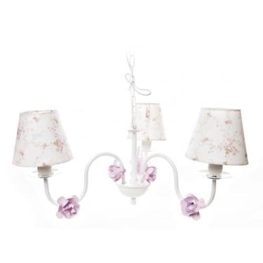 Imagem de Lustre 3L Simples 6 Flores P Rosa Quarto Bebê Infantil - Potinho de me