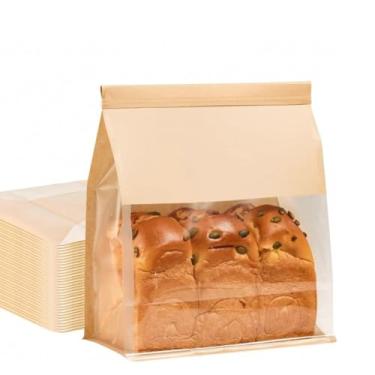 Imagem de Pacote com 50 sacos de pão para pão de massa fermentada caseiro, 22 x 11 x 28 cm, grande saco de padaria com janela de papel kraft, sacos de embalagem para presente e venda de bolos