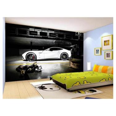Imagem de Papel De Parede 3D Carro Ferrari Branca Garagem 3,5M Car104 - Você Dec