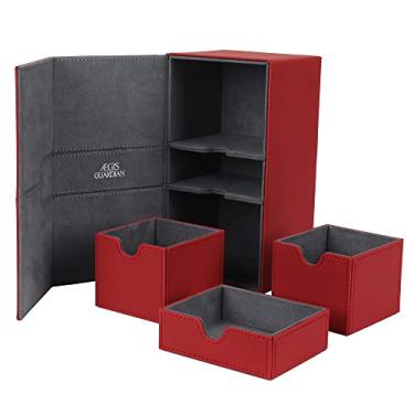 Imagem de AEGIS GUARDIAN Premium Leather Deck Box Twin Flip TCG Commander Deck Box Deck Game Box Deck Case para 200+ cartas de manga Premium Deck Baralho Baralho Caixa de Cartas Vermelho, Cinza Ineer..