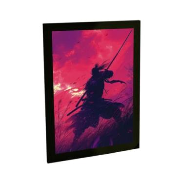 Imagem de Quadro Decorativo Samurai Campos Ilustração Rosa Decoração Poster Quarto Sala
