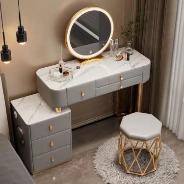 Imagem de Penteadeira De Maquiagem Com Espelho Iluminado Por Led Touch - Penteadeira Com 3 Modos De Iluminação De Cores, 3 Gavetas, Armário De Armazenamento E Estação De Carregamento, Gray 1, 100cm/39.3in