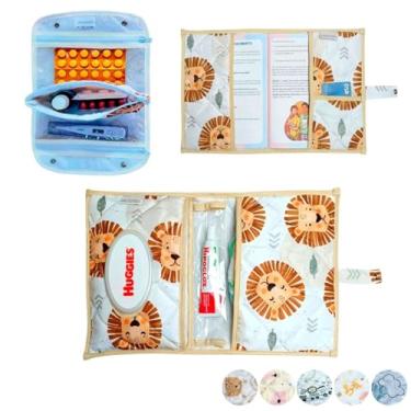 Imagem de Necessaire Porta Remédios Portátil + Porta Fraldas, lenço Umedecido e Pomada + Porta Caderneta de Vacinação Para Bebê(LEÃOZINHO)