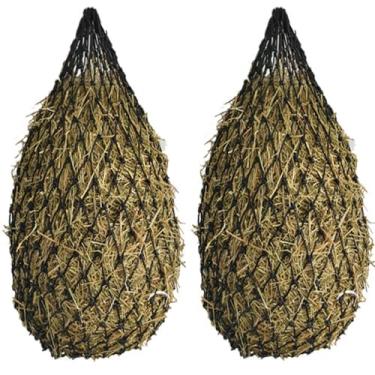 Imagem de AbileneWu 2 peças de saco de feno de alimentação lenta com cordão ajustável, rede de feno de malha pequena durável para alimentação de equinos, bolsa de pastoreio respirável para cavalos, burros, gado