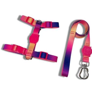Imagem de Coleira Peitoral Tipo H para Cães - Anti-Puxão com Guia de 1,10m | Varias Estampas (Roxo e Laranja,P)