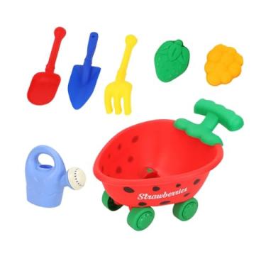 Imagem de Dynwave Brinquedos de areia de praia para crianças, carrinho, pás, ancinho, balde, conjunto de brinquedos de areia, brincadeira de faz de conta para o, Vermelho