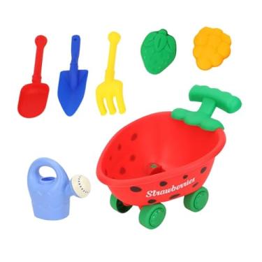 Imagem de Kokiya Brinquedos de areia de praia para crianças, brincadeira de faz de conta, pás de verão, ancinho, balde, carrinho, carrinho de areia, brinquedo para, Vermelho