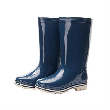 Imagem de Kontai Bota feminina para chuva e jardinagem Wellies meia panturrilha borracha impermeável para jardinagem feminina chuva calçados, Azul marino, 7