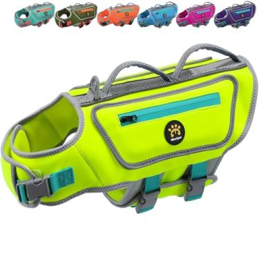 Imagem de Sheripet Colete salva-vidas para cães para natação, colete salva-vidas de alta flutuação para cães grandes, colete flutuante refletor de boa visibilidade, maiô de neoprene ajustável para cães com alça