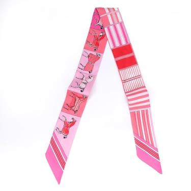 Imagem de MEISEE Lenço de seda de amoreira, fitas de cabelo para cabelo, bolsa de mão, cachecol, lenço de pescoço, lenço de cabeça para mulheres, 5 x 89 cm, Vagão rosa, 2*34in