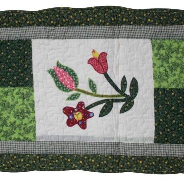 Imagem de Tapete Patchwork Verde Flores Coloridas 100% Algodão 2,40m x 41cm