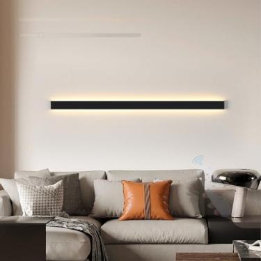 Imagem de GZZBMY Lâmpada de parede longa LED regulável para interior com controle remoto Arandelas de parede de acrílico de alumínio linear moderno para sala de estar quarto corredor 3000K-6500K (preto, 150 cm)