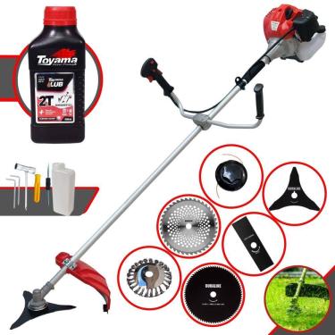 Imagem de Roçadeira À Gasolina Anmax CG520P 52cc 2,2HP Com Lâmina Facão e Carretel + Faca 3 Pontas, Faca 40 Dentes, Faca 80 Dentes e Escova de Aço + ÓLEO TOYAMA
