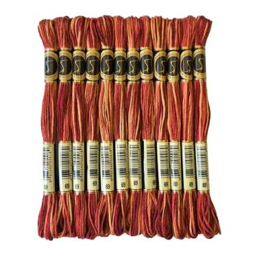 Imagem de Pacote de fio dental para bordado com variações de cor de ponto cruz variegado de cor mágica, 8,7 jardas, marrom vermelho, pacote com 12 novelos