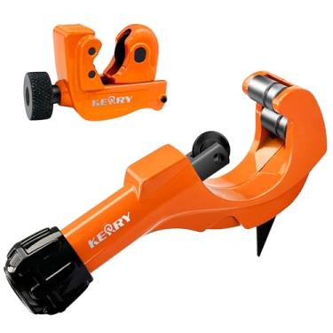 Imagem de Kerry Conjunto de 2 peças de cortadores de tubos, cortador de tubo resistente de 1/12.7 cm-5.1 cm com ferramenta de rebarbação, cortador de tubo de 1/20.3 cm-7/20.3 cm, corpo de alumínio, lâminas de