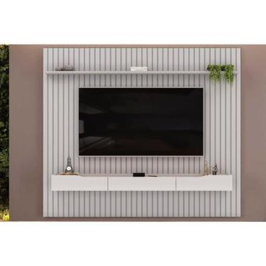 Imagem de Rack Bancada c/ Painel p/ TV até 85 Pol Pratic Ripado 3 Gavetas 250x240cm Bali - DJ Móveis