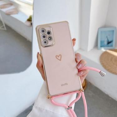 Imagem de Capa de celular com alça transversal em formato de coração para Samsung Galaxy S21, S20, S22, S23, S24, S10, S9, S8, Note 10, 20 Plus, Ultra, Fe, rosa com alça, para Samsung S22 Ultra