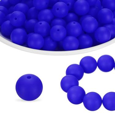 Imagem de HARFINGTON 65 peças de contas de silicone 15 mm contas focais redondas de borracha a granel para canetas, chaveiro, pulseira, colar, artesanato, faça você mesmo, azul safira