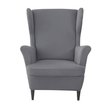 Imagem de CRFATOP 2 capas de cadeira de asa cinza escuro macio, 2 peças, capa de sofá com braços esticados, capa de poltrona traseira de asa sólida, protetor de móveis para cadeiras com encosto alo, sala de