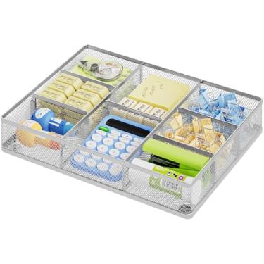 Imagem de Marbrasse Organizador de gaveta de mesa, bandeja organizadora de gaveta de malha de metal com 5 compartimentos ajustáveis, organizadores de mesa e acessórios para casa, escritório, cozinha, maquiagem