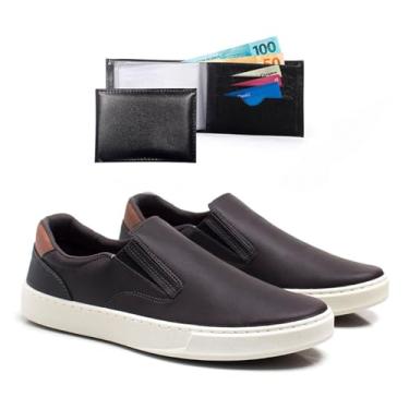 Imagem de Kit Tenis Casual Iate Masculino Com Carteira Resistente Sapatenis Confortavel Leve Macio Dia A Dia Slip On (Café, BR, Adulto, Numérico, 38)