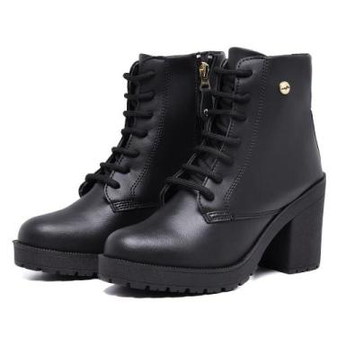 Imagem de Bota Coturno Tratorada Feminina Cano Medio Salto Grosso Macia Com Zipe