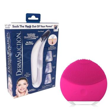 Imagem de Kit 1 Aparelho Removedor de Cravos e Espinhas + 1 Esponja Elétrica Limpeza Facial Rosa Shock
