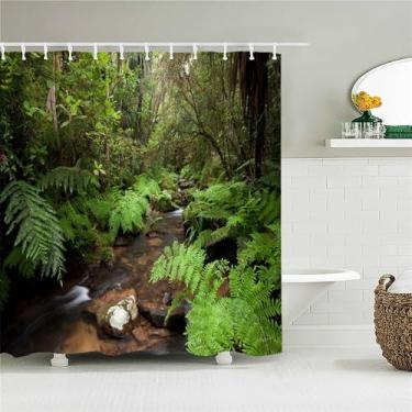 Imagem de Cortinas de chuveiro de paisagem para banheiro Poliéster Cenário natural Floresta Impressão Cortina de chuveiro com gancho 180 * 200CM,JK4462,W90xH180cm
