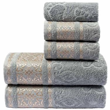 Imagem de Jogo De Banho Toalhas Malau Decorado 5 Peças Cinza Granito