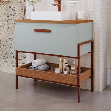 Imagem de Gabinete para Banheiro com Cuba Hana Espresso Móveis Pistache