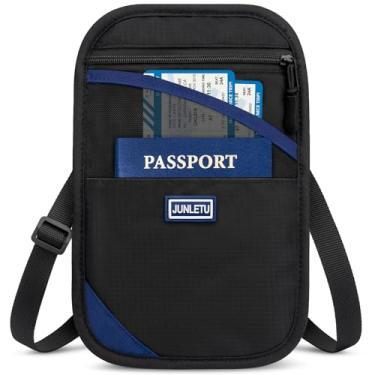 Imagem de BKNOOU Porta-passaporte para viagem, bolsa de pescoço com bloqueio RFID, carteira leve para passaporte com alça, organizador de documentos de viagem antifurto, bolsa de viagem para mulheres e homens