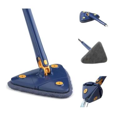 Imagem de Mop 360° Triangular Giratório com Cabo Ajustável – Esfregão de Limpeza Multiuso para Piso, Vidros e Paredes – Microfibra Lavável, Limpeza Profunda em Todos os Cômodos