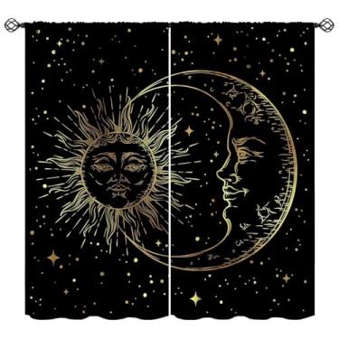 Imagem de Cortinas de sol e lua boêmia arte celestial impressa blackout cortinas de janela para quarto sala de estar cozinha conjunto de tecido 2 painéis 106 x 113 cm 30% taxa de sombreamento