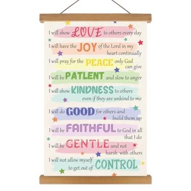 Imagem de KAIRNE Pôster de versículo bíblico com gancho magnético de madeira, decoração de parede com imagens de frutas cristãs, arte de parede motivacional para escola dominical (35 x 56 cm) tela positiva