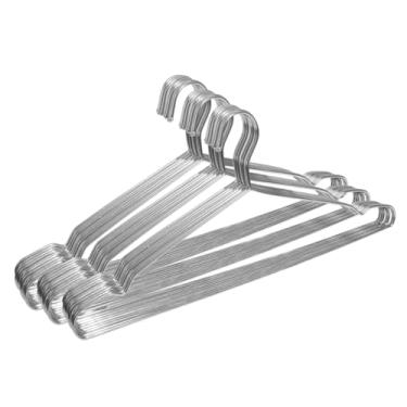 Imagem de Cabides de arame extra largos para roupas plus size, cabides plus size de aço inoxidável de 48 cm, ideais para GG, 2GG, camisas, casacos, vestidos, etc. Prata. Pacote com 30