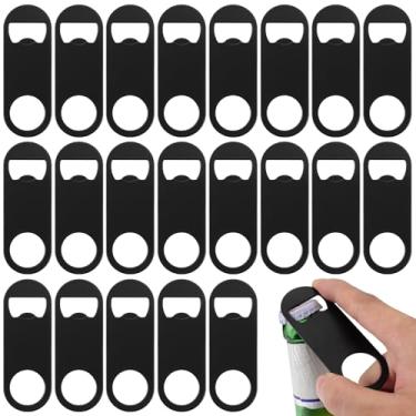 Imagem de Lmaytech Pacote com 40 abridores de garrafas planos de aço inoxidável a granel, abridor de chave de barra preta de 8 cm para cerveja, latas de refrigerante, ferramentas de barman para cozinha, bar