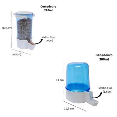 Imagem de Kit 1 Comedouro 220ml + 1 Bebedouro 300ml Malha Fina - Passaros em Ger