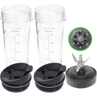 Imagem de Peças de reposição para liquidificador Ninja compatíveis com BL770 BL660 BL663 BL663CO BL665Q BL740, pacote com 2 copos Ninja de 473 ml com tampas Sip & Seal e 6 quilhas Ninja Blender Blade Assembly