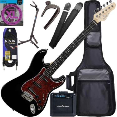 Imagem de Kit Guitarra Elétrica Stratocaster Giannini G100 Bk/Tt Preto