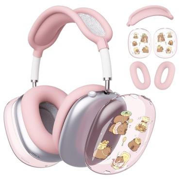 Imagem de BlHMCASE Capa de fone de ouvido para AirPods Max, capas de fone de ouvido transparentes capivara, capa de silicone rosa para fones de ouvido para Apple AirPods Max