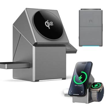 Imagem de Carregador Sem Fio 3 em 1 Magnético, Estação de Carregamento Rápido Giratória Portátil com LED Compatível com MagSafe iPhone 16/15/14/13/12 Apple Watch e Airpods, Wireless, Indução 15W 2,5W