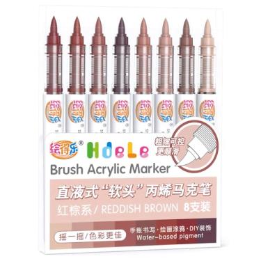 Imagem de Guangna Marcadores de tinta acrílica marrom, canetas de tinta acrílica com ponta de pincel para pintura de abóbora, arte de Natal, pintura rupestre, madeira, tela, vidro, cerâmica, pedra, artesanato