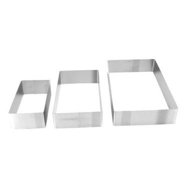 Imagem de Molde Cortador de Massas Retangular Aço Inox Para Bolos Massas 3 Peças