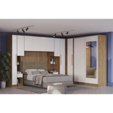 Imagem de Módulo de Quarto Adapt Adapt 9 Peças Quarto Queen (6 Armários + 1 Ponte Aéreo + 2 Complementos) QCM141 Nogueira/Branco - Kappesberg