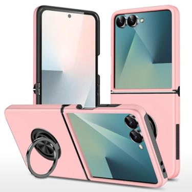 Imagem de HAOMRIYL Capa à prova de choque para Samsung Galaxy Z Flip 7, suporte de anel giratório de 360°, suporte fino, capa de sucção magnética para veículos, rosa, flip 7