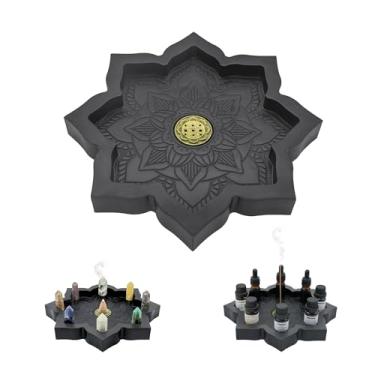 Imagem de Bandeja de lótus de madeira, queimador de incenso para palito/cone, suporte para exibição de pedras curativas, organizador de óleo essencial e joias, tigela de lótus de madeira para meditação